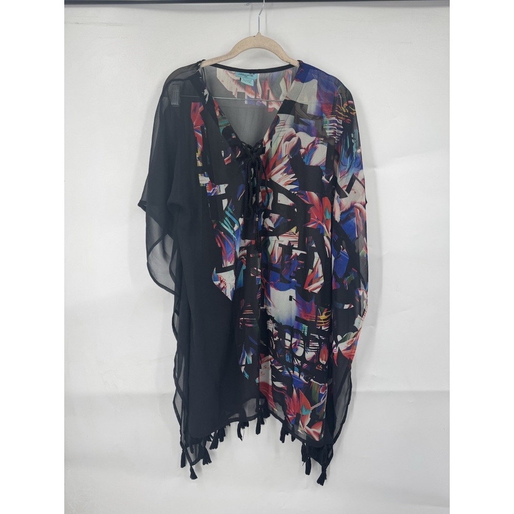 Letarte Sheer Swim Coverup Women L Black Beach Coastal Resortwear Vacation Coast